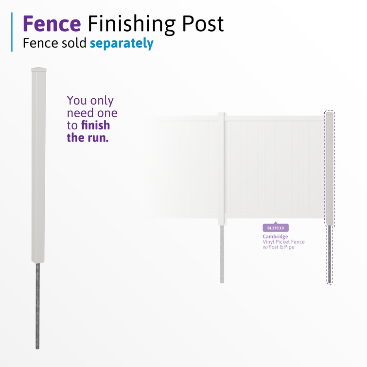 Cambridge vinyl fence finishing post used to complete the end of a privacy fence run