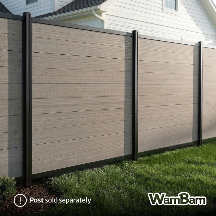 6 ft composite privacy fence installed backyard modern wood look fencing no dig system