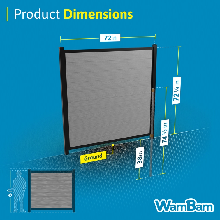 6 ft composite privacy fence panel dimensions 72 inch width no dig post anchor depth