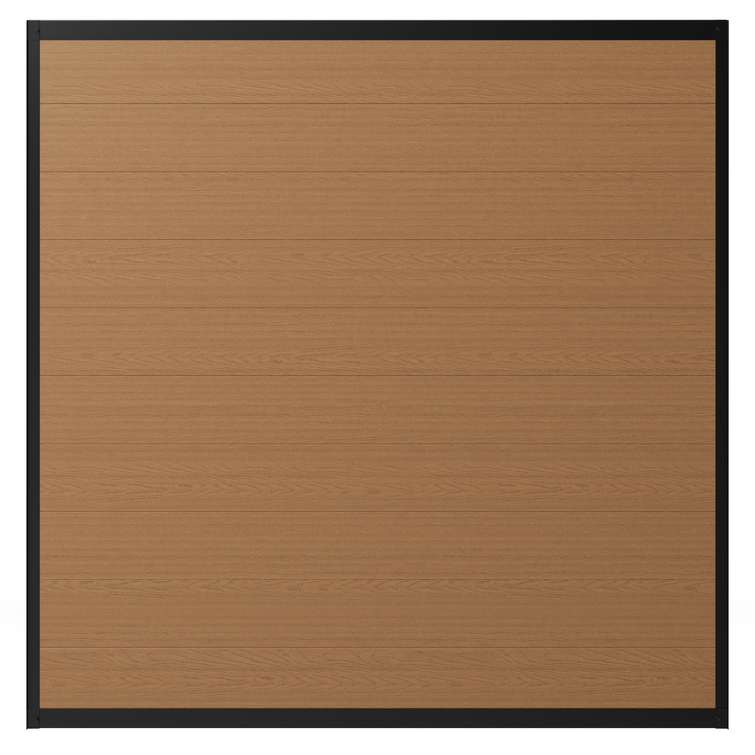 6 ft composite privacy fence panel walnut brown wood grain aluminum frame modern fencing