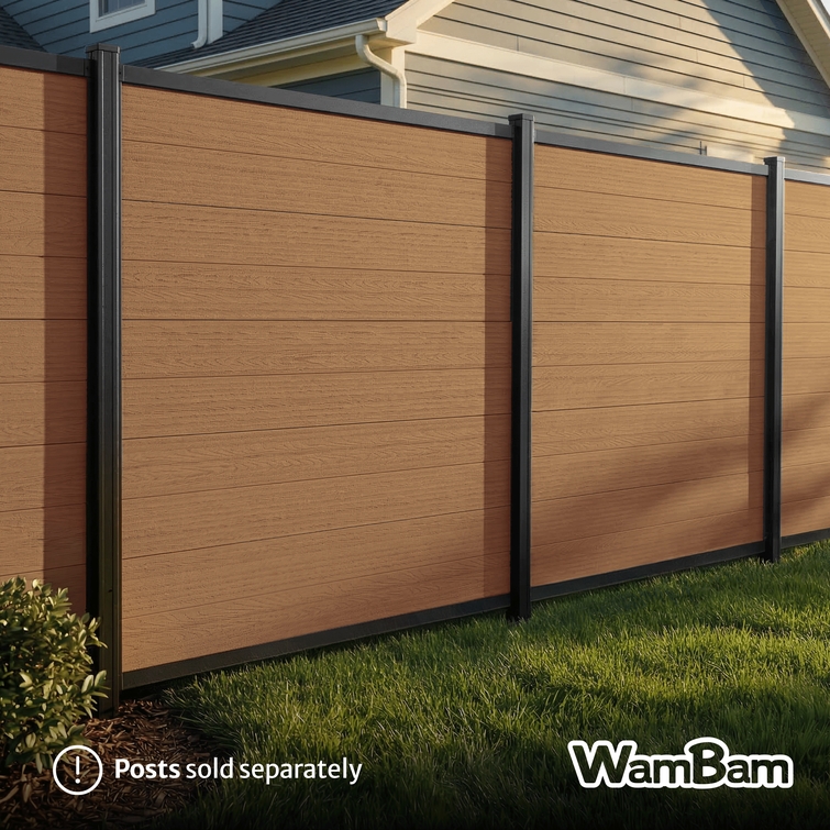walnut brown composite privacy fence installed backyard wood look fencing modern design