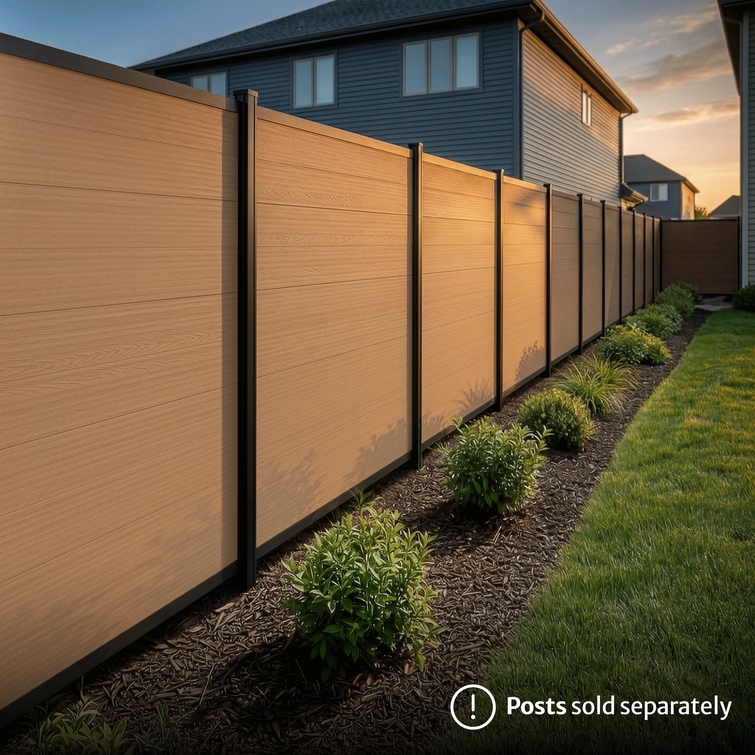 modern walnut brown composite privacy fence long run backyard property divider fencing