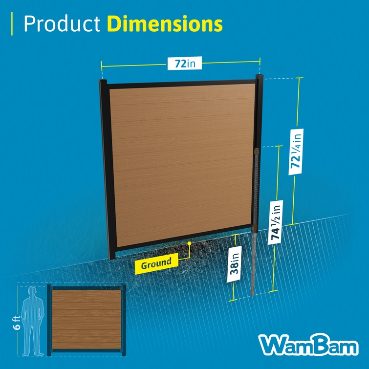 walnut brown composite privacy fence panel dimensions 6 ft height 72 inch width no dig post depth