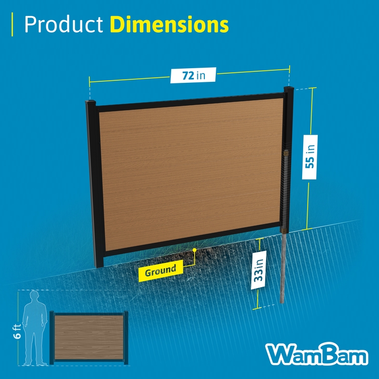 dimensions of 4ft composite privacy fence panel showing height, width, and installation depth measurements