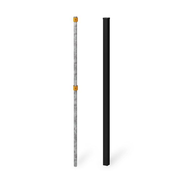 BLI1925---WamBam-6ft no-dig fence post with steel pipe anchor and black aluminum sleeve for composite privacy fence installation---01---Product-Photo.png