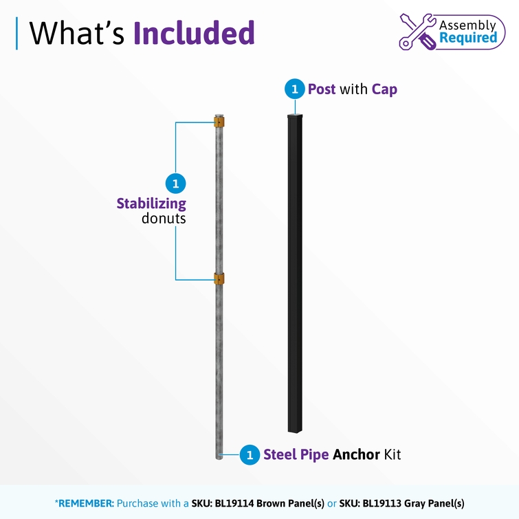 6ft no dig fence post kit includes aluminum post, steel pipe anchor, stabilizing donuts, and post cap
