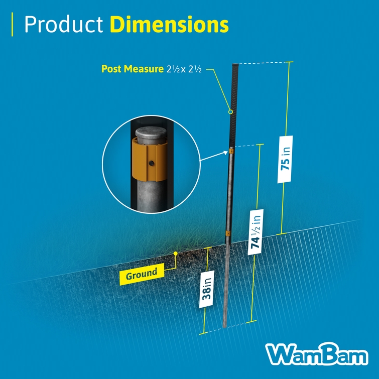 6ft fence post dimensions with 2.5 inch by 2.5 inch aluminum post and in-ground steel pipe anchor measurements