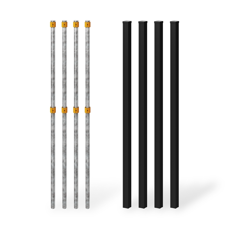 4 pack 6ft no dig aluminum fence posts with steel pipe anchors and stabilizing donuts for composite privacy fence installation