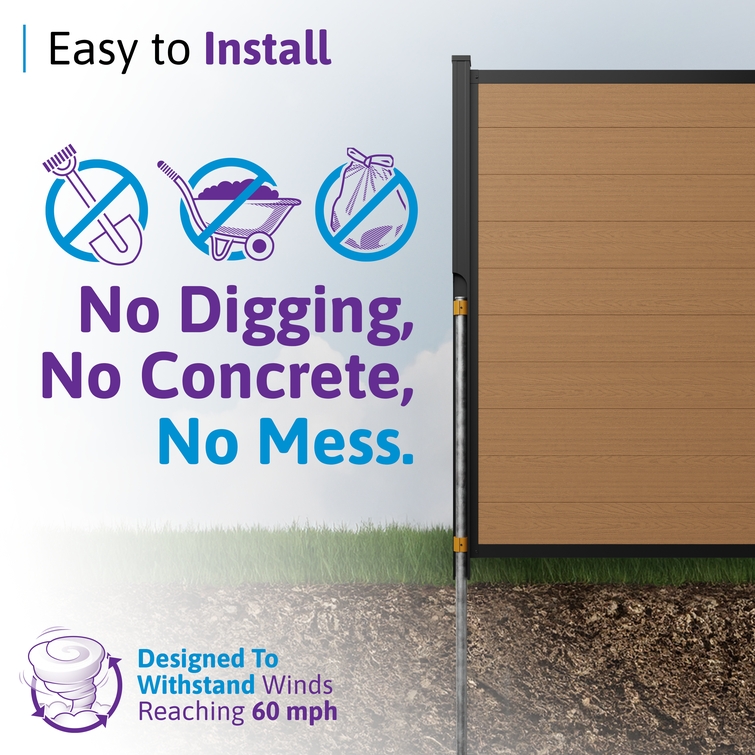 no dig fence post system using steel pipe anchors for easy DIY installation without concrete for privacy fencing