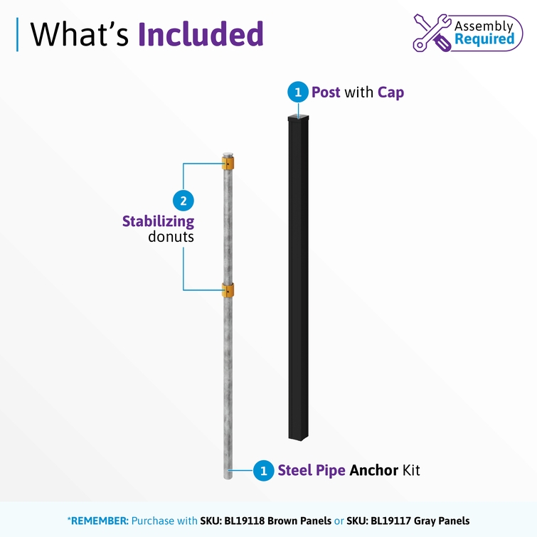 4ft aluminum fence post kit includes post, steel pipe anchor, stabilizing components, and post cap