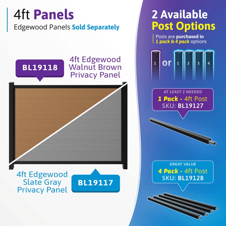 4ft Edgewood composite privacy fence panels compatible with no dig aluminum fence posts system