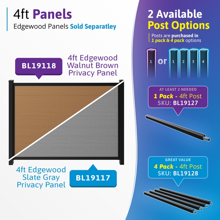 4ft Edgewood composite privacy fence panels compatible with no dig aluminum fence posts system