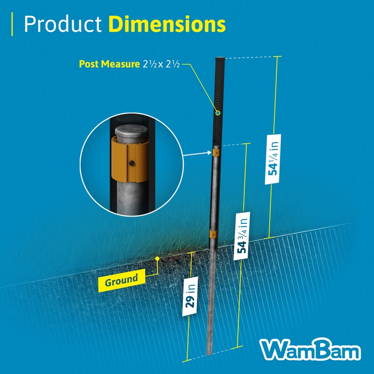 4ft aluminum fence post dimensions with 2.5 inch profile and in ground steel pipe anchor depth
