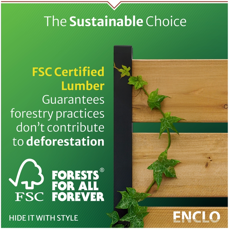 Close-up of Enclo privacy screen made with FSC-certified lumber promoting sustainable forestry practices