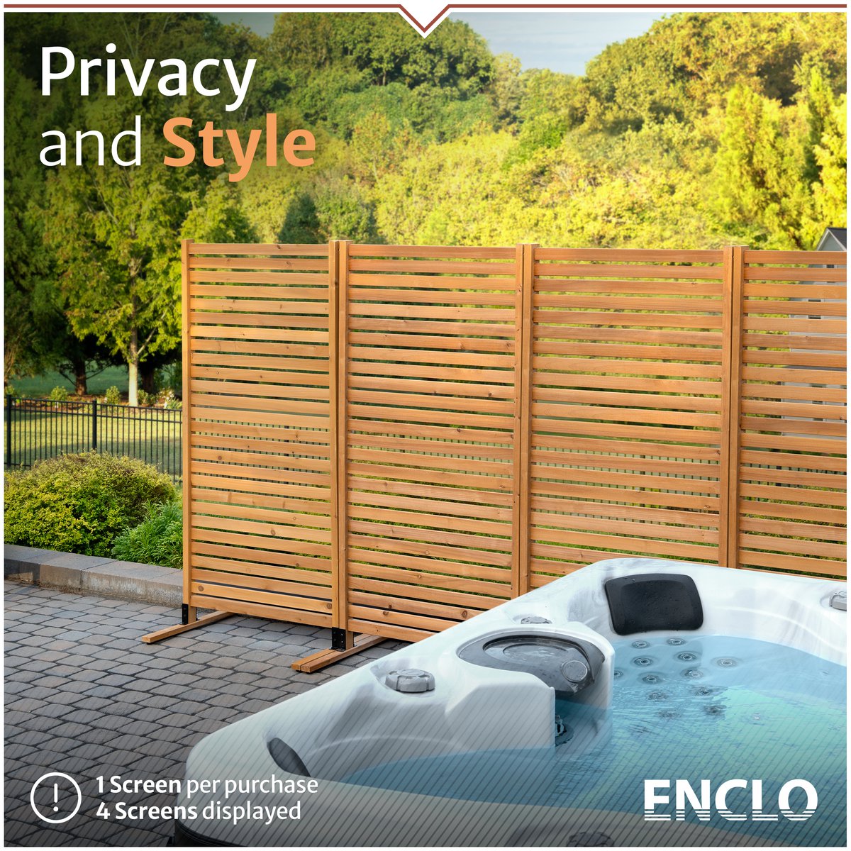 Tiaga Slatted Wood Freestanding or Surface Mounted Privacy Screen Kit ...