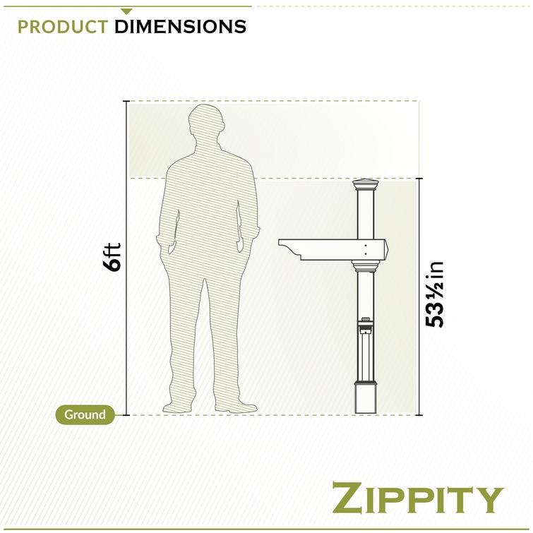 Vinyl mailbox post height comparison showing 53.5 inch post next to 6 foot person for scale reference