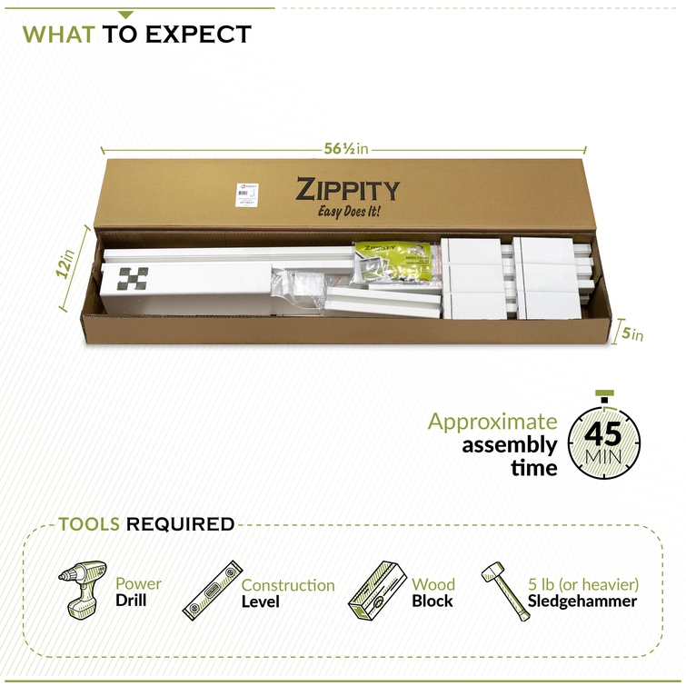 Mailbox post with planter box kit packaging showing components, tools required, and 45 minute assembly time