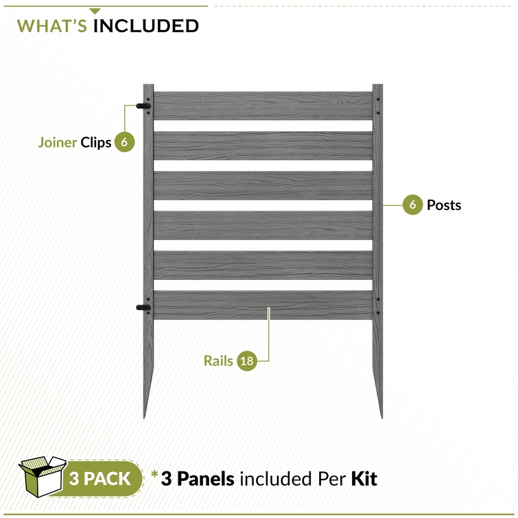 WoodTek vinyl fence kit includes panels, posts, rails, and joiner clips for enclosure assembly