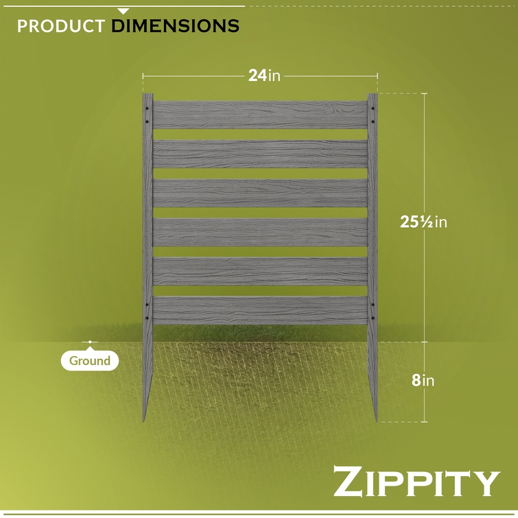 WoodTek vinyl fence panel dimensions 24 inches wide by 25.5 inches high with 8 inch ground stake depth