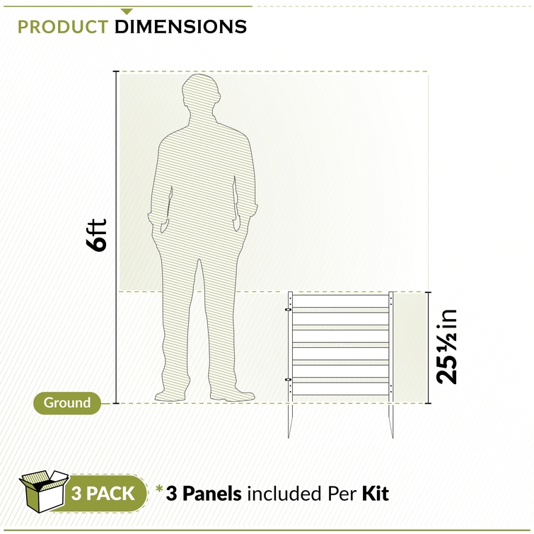 Low profile WoodTek vinyl fence height comparison showing 25.5 inch panel next to 6 foot person