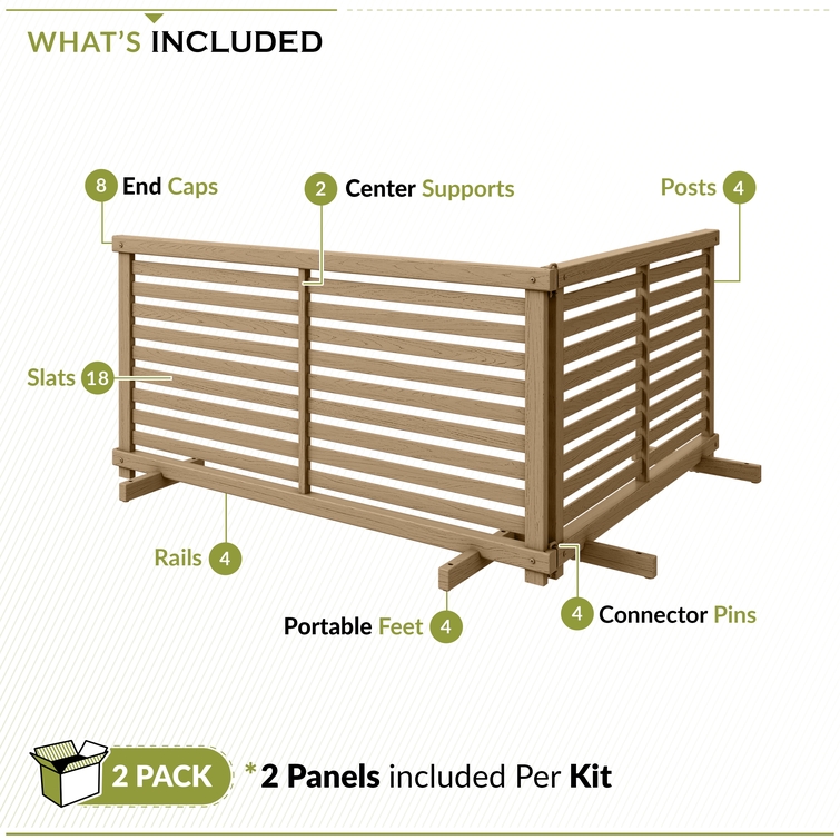 WoodTek vinyl fence kit includes panels, posts, rails, supports, and connector pins for enclosure assembly