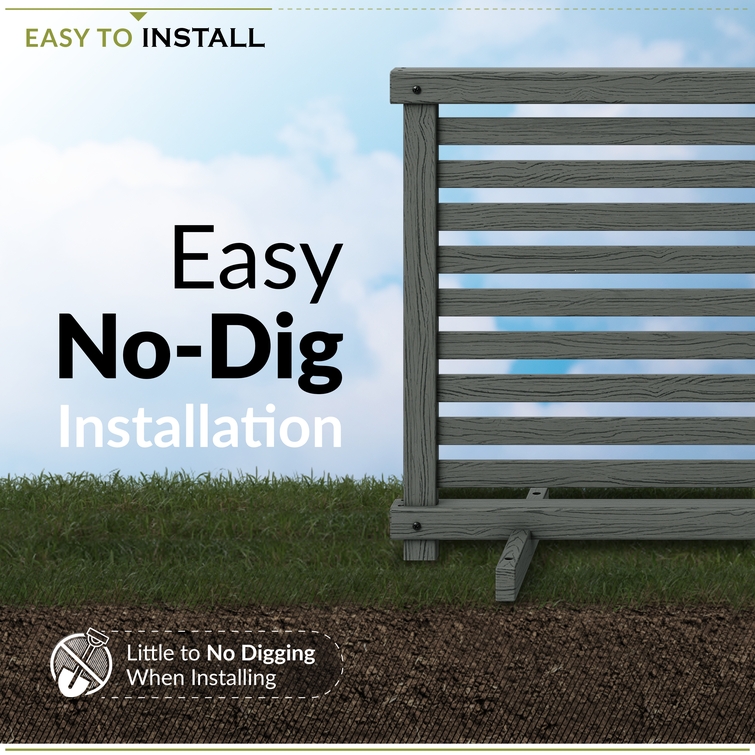 WoodTek vinyl fence panel with no-dig installation and freestanding base for easy outdoor setup