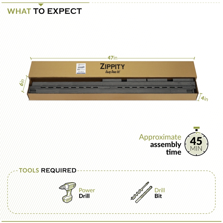 WoodTek vinyl fence kit packaging with required tools and 45 minute assembly time for installation