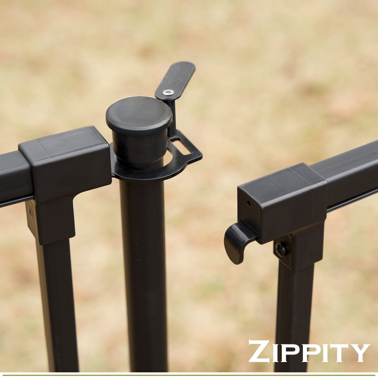 Installed gate latch hardware on black Zurich metal fence showing secure connection between gate panel and post