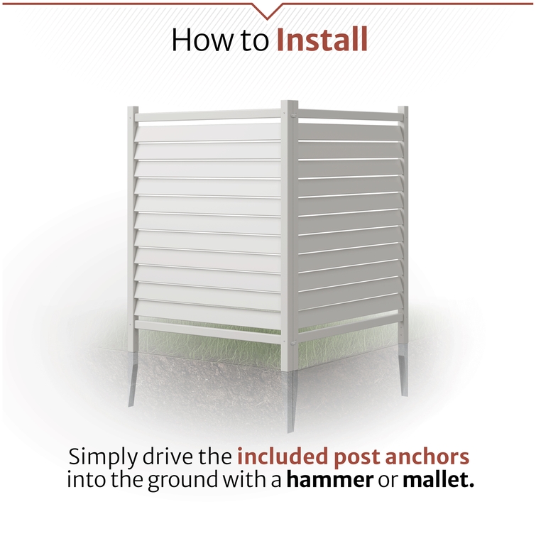 DIY-friendly white outdoor privacy screen with included ground anchors for quick installation