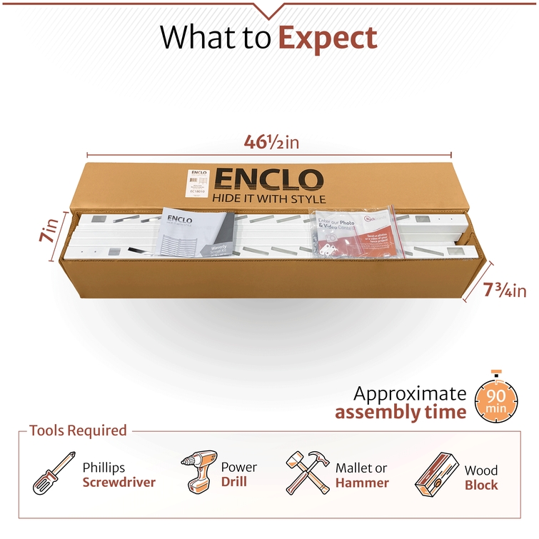 Outdoor privacy screen packaging dimensions with included hardware, tools required, and assembly time details