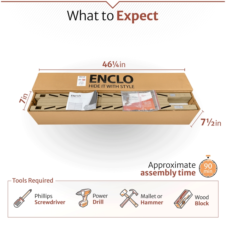 Outdoor privacy screen packaging dimensions with included hardware, assembly tools, and setup time details