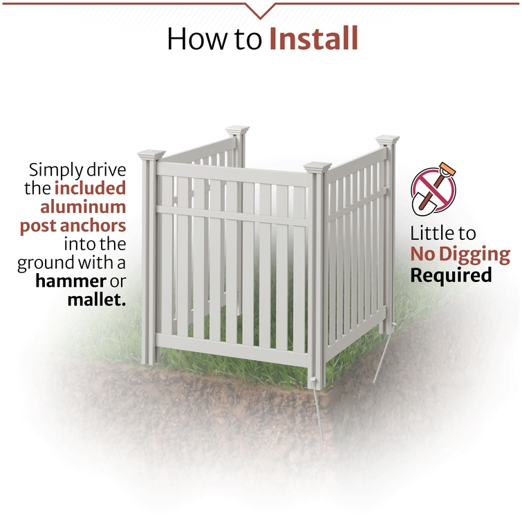DIY-friendly white AC unit enclosure with aluminum post anchors and minimal digging required