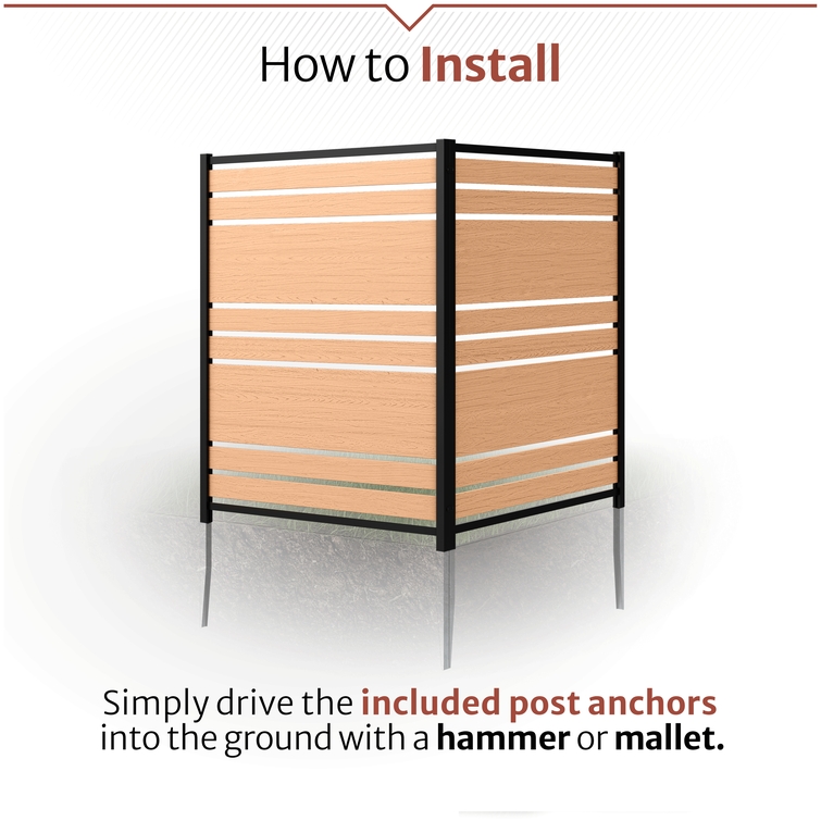 DIY-friendly composite privacy enclosure with no-dig installation and included ground anchors
