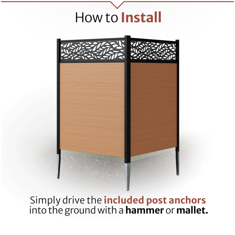 DIY no-dig outdoor enclosure with included ground anchors for quick installation around AC units and garbage bins