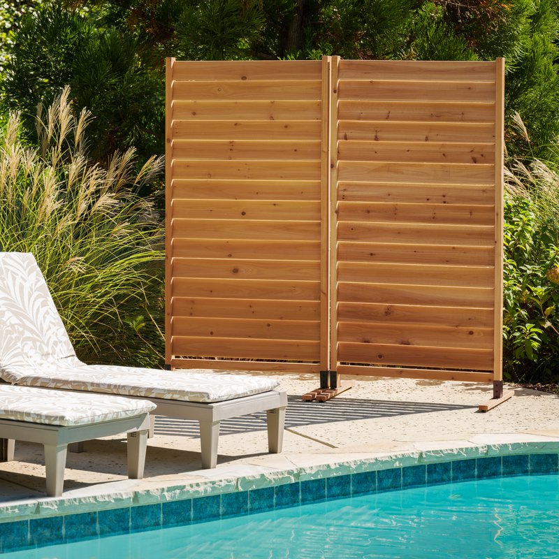 Sierra Louvered Wood Freestanding or Surface Mounted Privacy Screen Kit (1 Panel)
