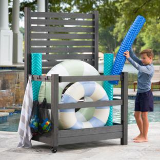 WoodTek Vinyl Poolside Organizer with Privacy Screen (Charcoal)