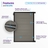 Feature infographic of a 6 ft composite privacy fence gate with slate gray composite boards, black aluminum frame, galvanized steel reinforcement, UV-resistant materials, and realistic wood-grain texture.