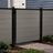 4 ft tall composite privacy fence with slate gray composite boards, black aluminum frame, and matching walk gate shown closed between fence panels.