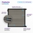 Feature infographic of a 4 ft composite privacy fence gate with slate gray composite boards, black aluminum frame, galvanized steel reinforcement, UV-resistant materials, and realistic wood-grain texture.