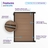 Feature infographic of a 6 ft composite privacy fence gate with walnut brown composite boards, black aluminum frame, galvanized steel reinforcement, UV-resistant materials, and realistic wood-grain texture.