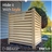 Modern tan woodgrain privacy screen installed beside home exterior for hiding outdoor equipment with style