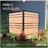 Decorative horizontal slat privacy enclosure for concealing outdoor AC units and trash bins beside home exterior