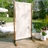 Enclo freestanding fabric privacy screen with wood frame displayed poolside, creating a private outdoor retreat on a patio.