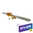 Set of galvanized steel ground anchor rods with orange plastic post-anchor connectors and mounting screws, laid diagonally on white background — 10% off sale