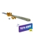 Set of galvanized steel ground anchor rods with orange plastic post-anchor connectors and mounting screws, laid diagonally on white background — 10% off sale