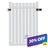 White vinyl picket gate with scalloped/staggered top pickets, black hinges and latch hardware, shown straight-on against white background — 30% off sale