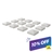 Set of twelve white vinyl flat pyramid-top fence post caps arranged in a grid on white background — 10% off sale