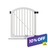 White vinyl arched top gate with vertical pickets, diagonal support brace, and black hinge/latch hardware, shown with mounting bracket — 10% off sale