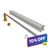 Vinyl fence post kit with galvanized steel anchor rod, white square post sleeves, orange plastic post-anchor connectors, and mounting screws, laid out diagonally on white background — 10% off sale